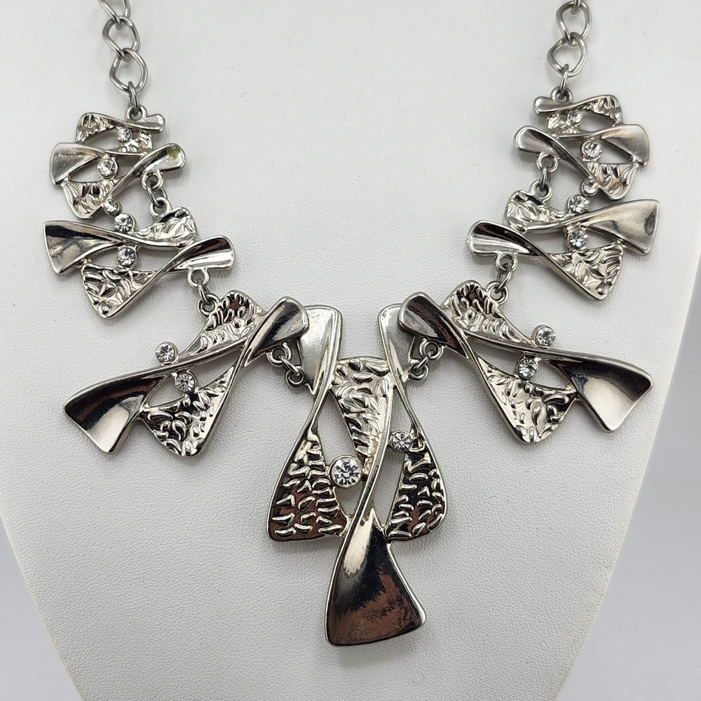 Silver Tone Bib Statement Necklace